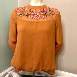 Charming Charlie Embroidered Bell Sleeve Blouse